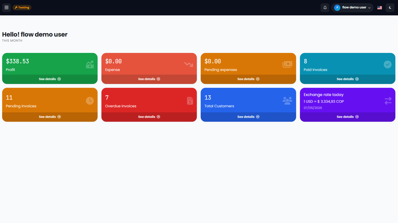FlowBill dashboard